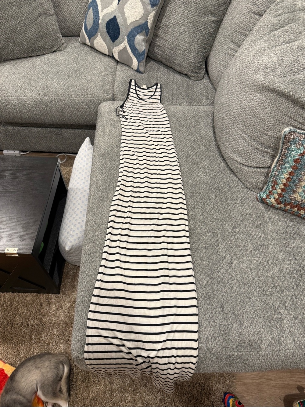 GARAGE Classic Blackblue & White Striped Maxi Dress - Sleeveless